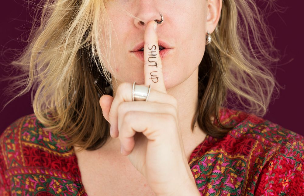 Woman Quiet Shut Up Secret Shh Portrait Concept