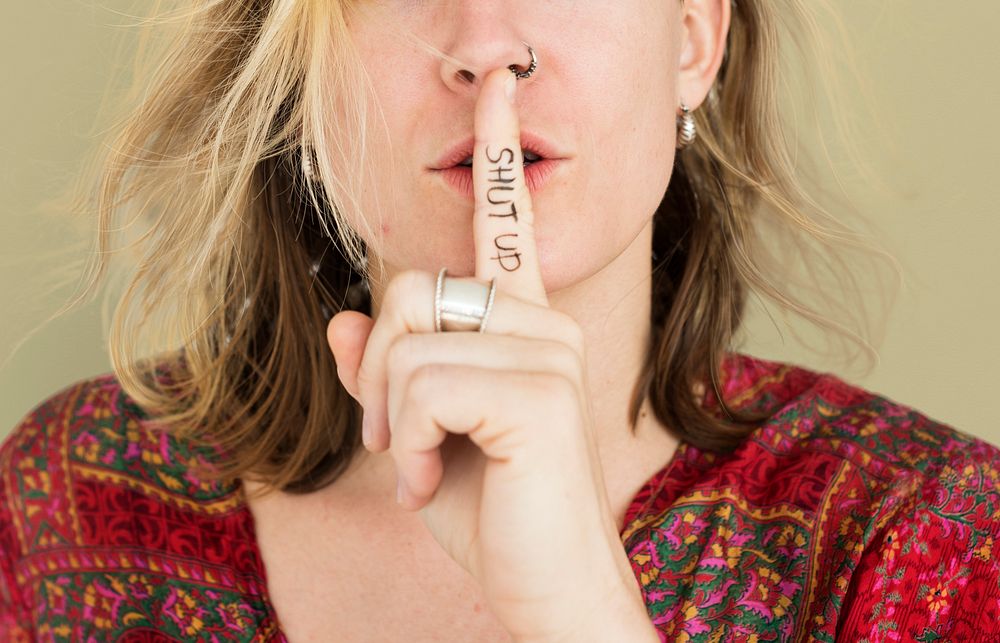Woman Quiet Shut Up Secret Shh Portrait Concept