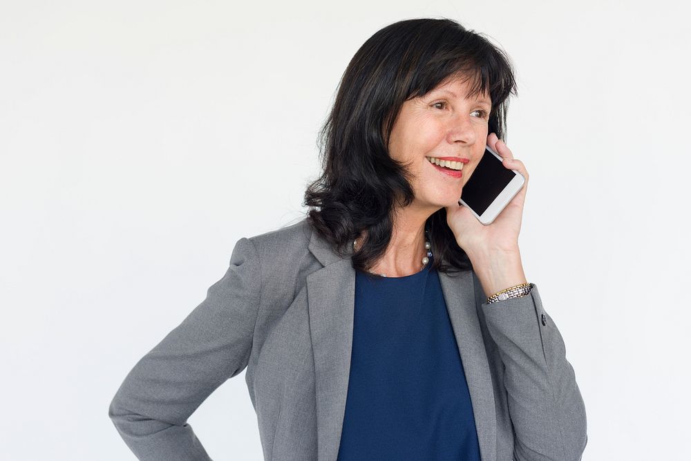 Businesswoman Smiling Happiness Mobile Phone Talking Portrait Concept