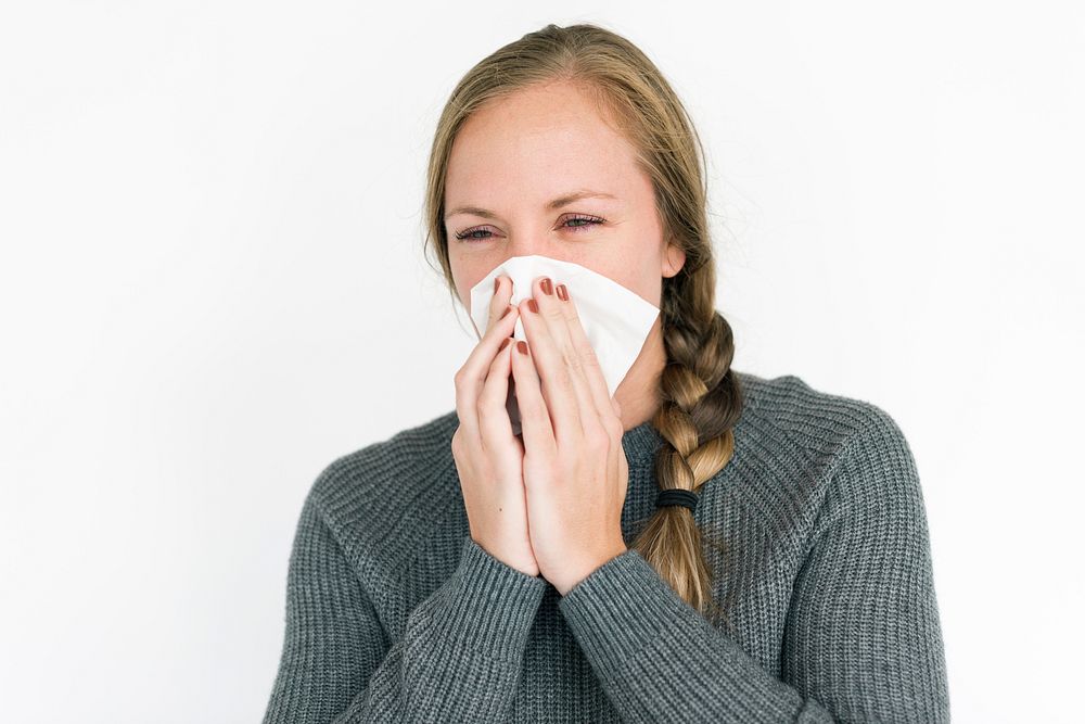 Woman Sickness Sneeze Fever Concept