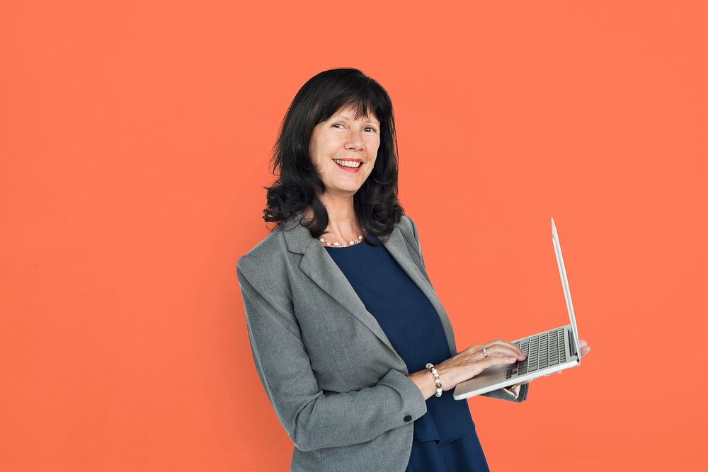 Caucasian Business Woman Cheerful Laptop