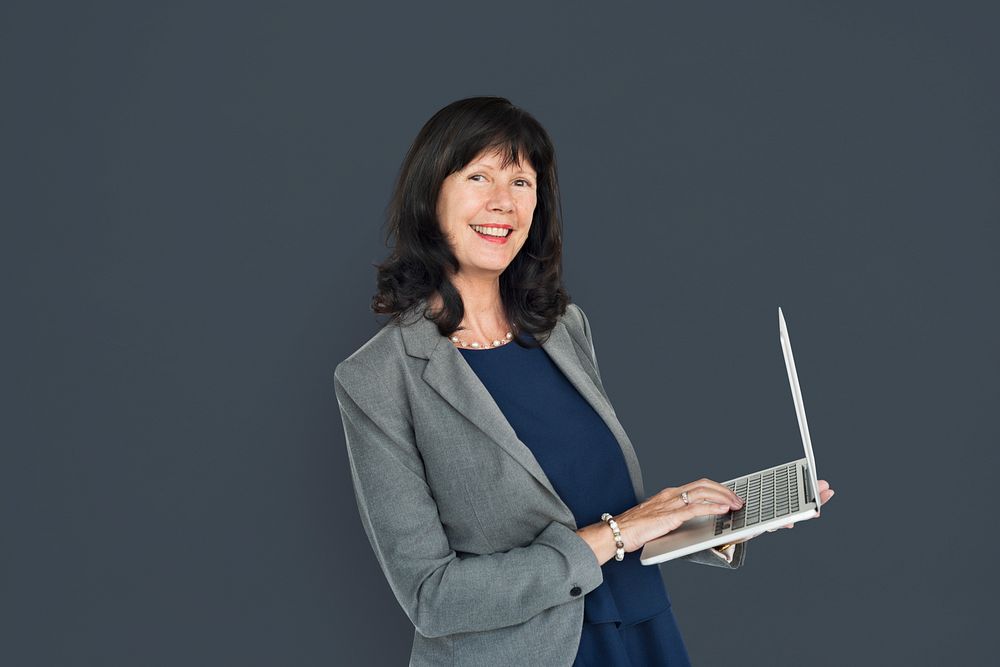 Caucasian Business Woman Cheerful Laptop