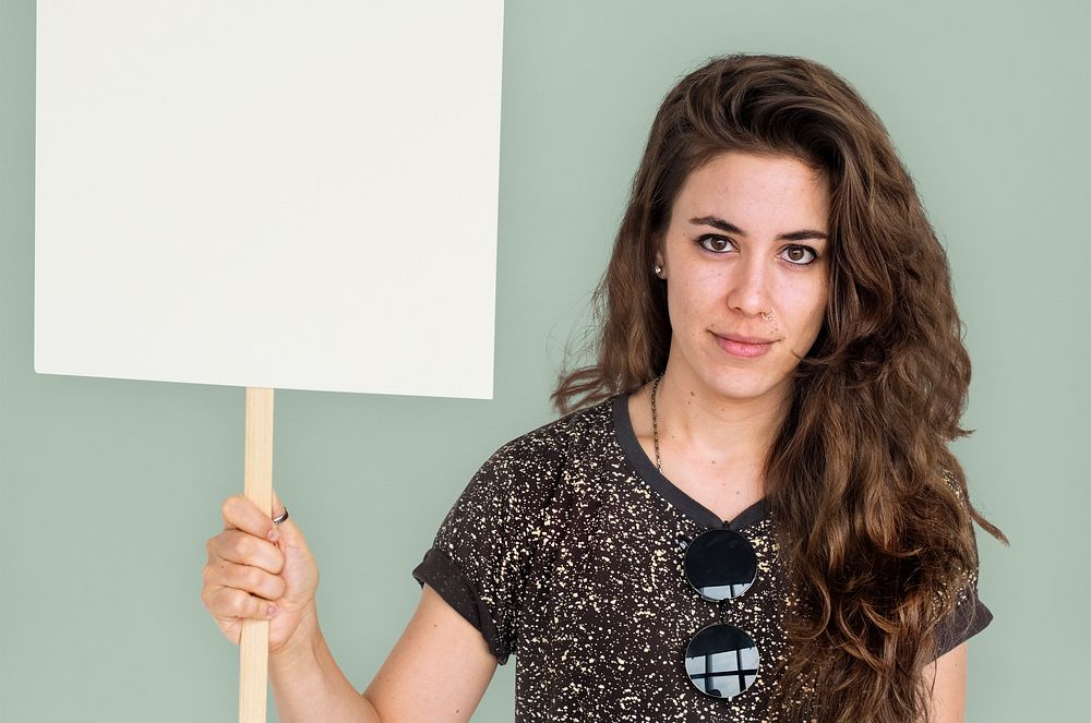 Woman Holding Placard Studio Concept