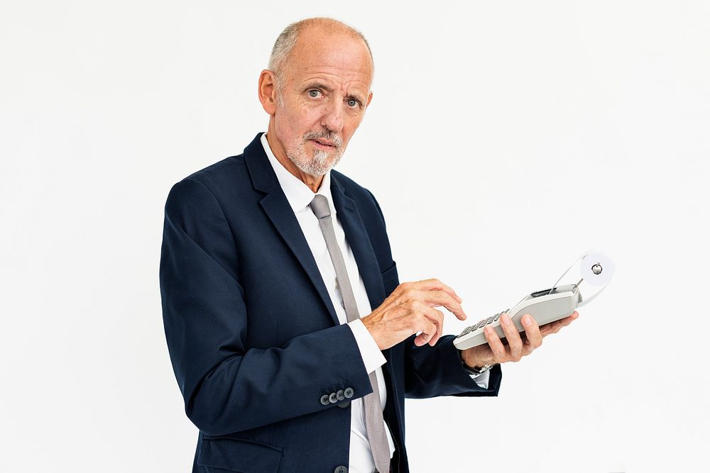 Man Holding Calculator Calculating Count Concept