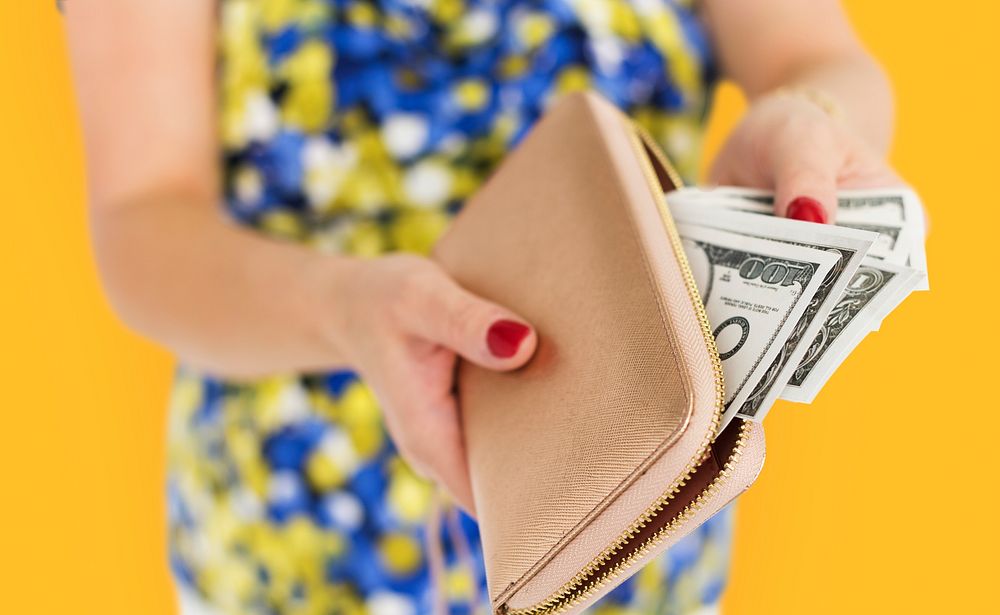 Woman Hands Holding Purse Dollar Bill Payment Concept