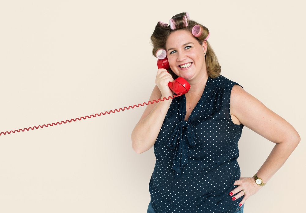 Woman Smiling Happiness Telephone Talking Portrait Concept