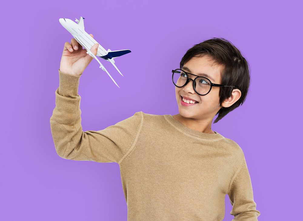 Little Boy Kid Adorable Cute AIrplane Playful Dream Portrait Concept