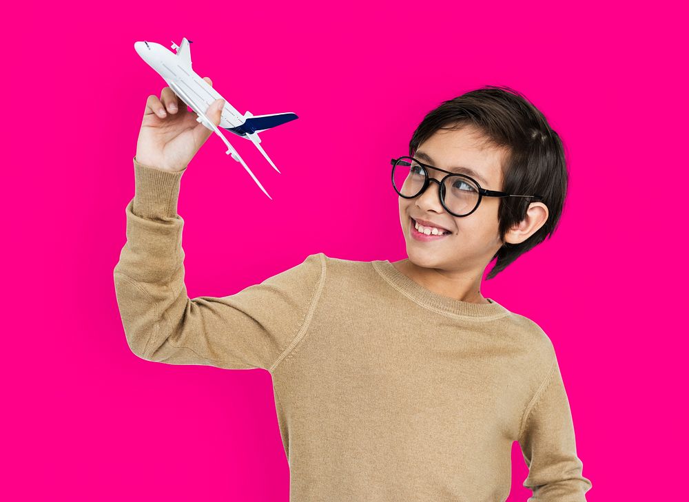Little Boy Kid Adorable Cute AIrplane Playful Dream Portrait Concept