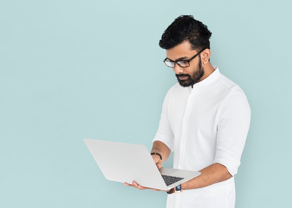 Indian Man With Laptop Concept