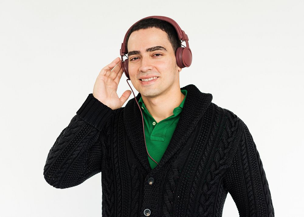 Men Listen Music Headphone Entertainment Concept