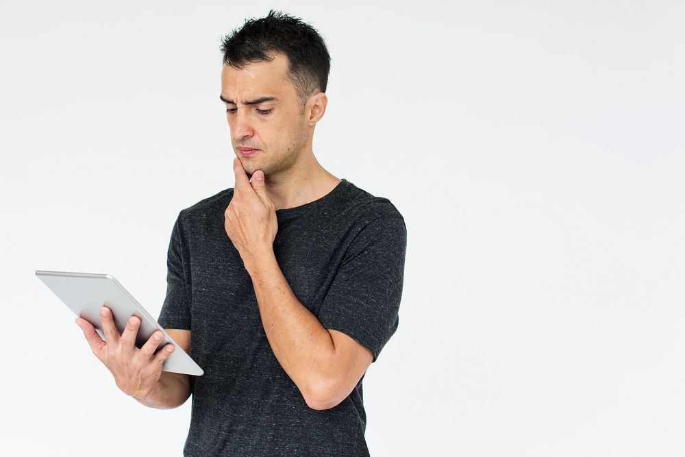 Men Hold Using Digital Tablet Technology Concept