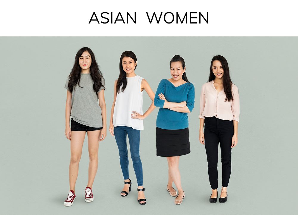 Group of Asian Adult Women People Set Studio Isolated