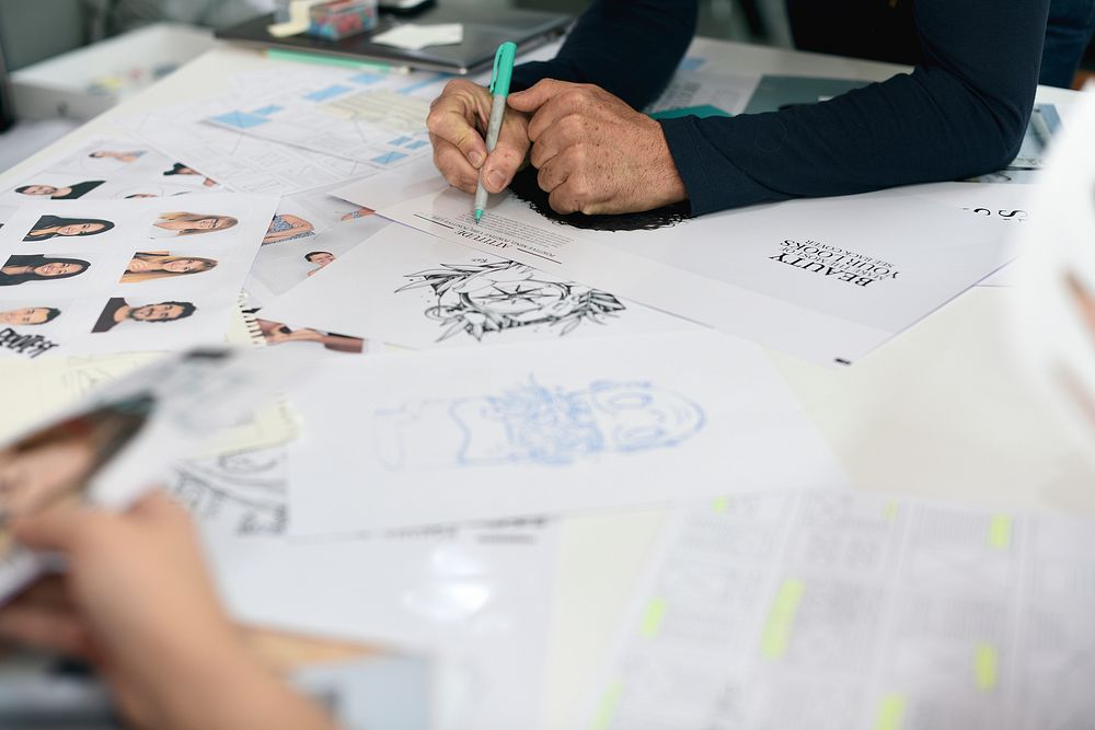 Group of diverse people brainstorming together