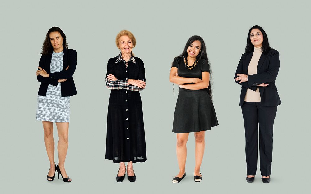 Diversity Women Set Gesture Standing Together Studio Isolated