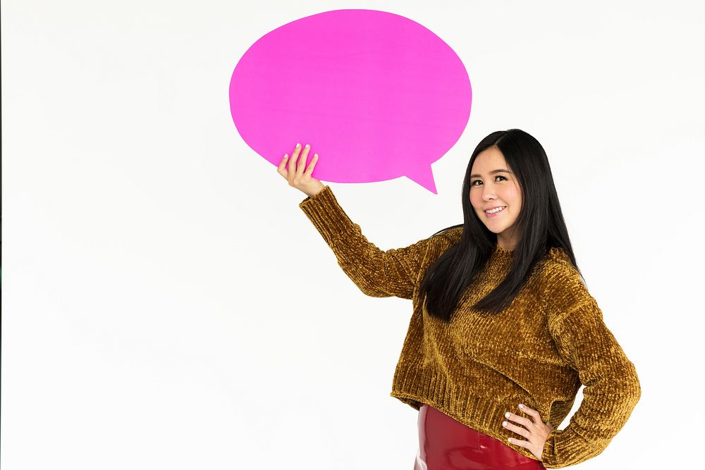 Female Holding Speech Bubble Concept