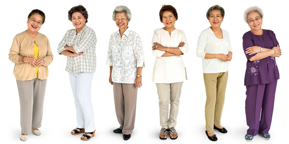 Group of Asian Senior Adult Women People Set Studio Isolated