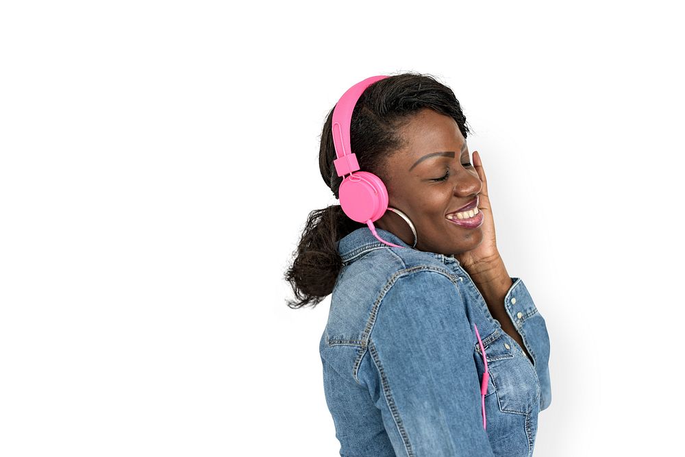 Girl Listening Music Headphones Concept