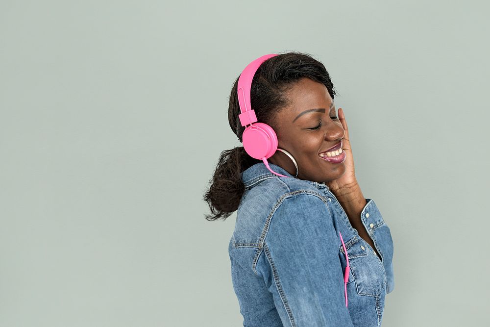 Girl Listening Music Headphones Concept