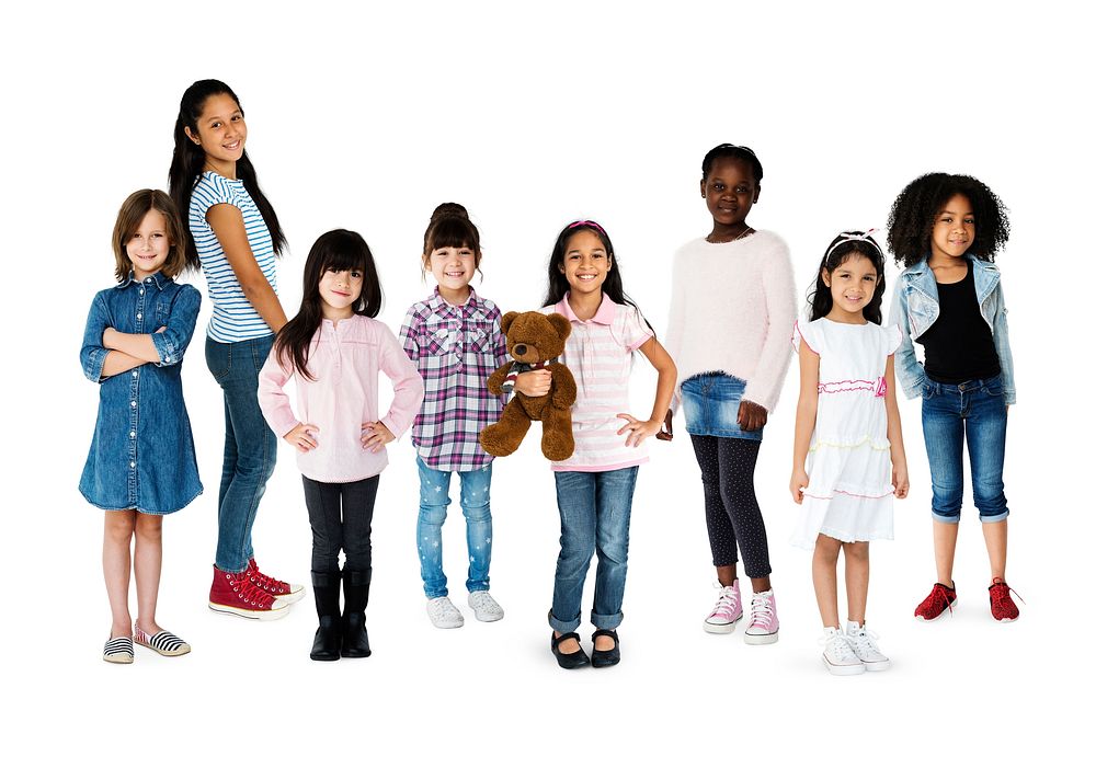 Diverse of Young Girls Children People Studio Isolated