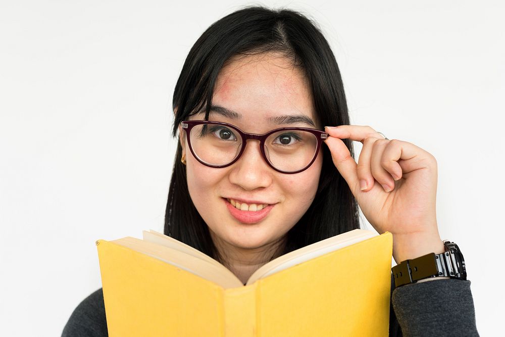 Asian Woman Smiling Happiness Book Reading Concept