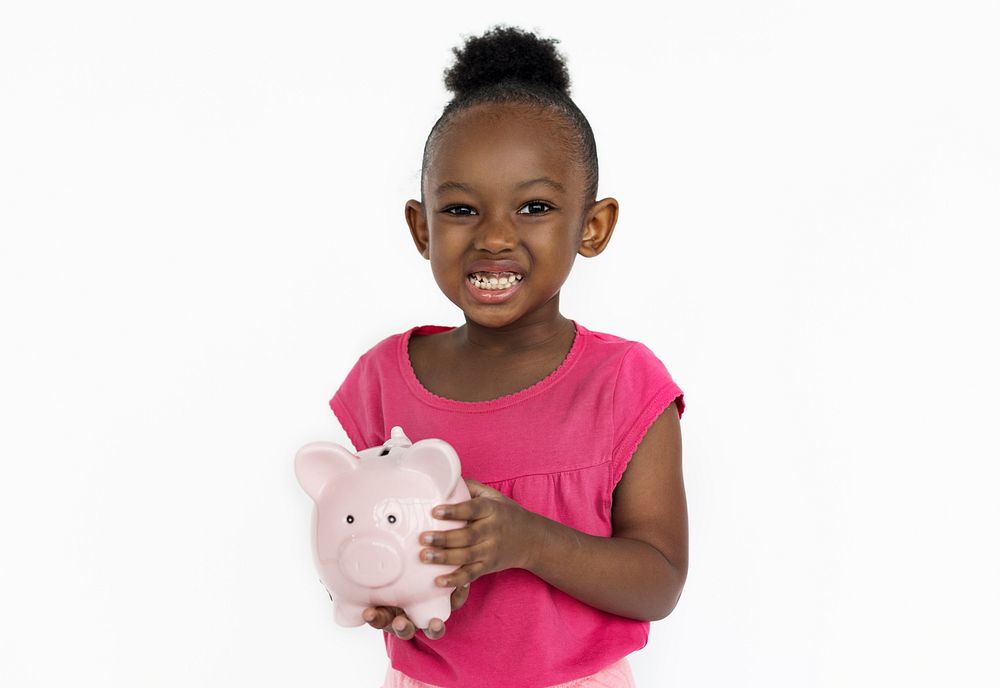 Girl Holding Pig Money Box Concept