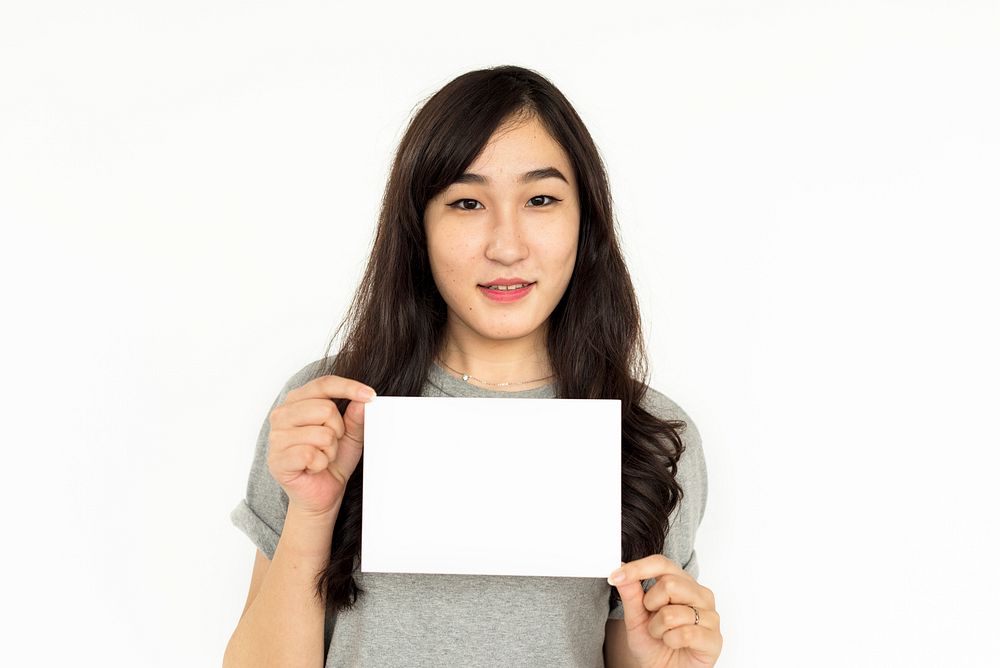 Female Holding Empty Placard Blank Concept