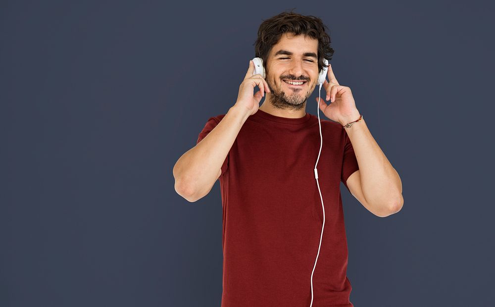 Man Listening Music Headphone Cheerful Concept