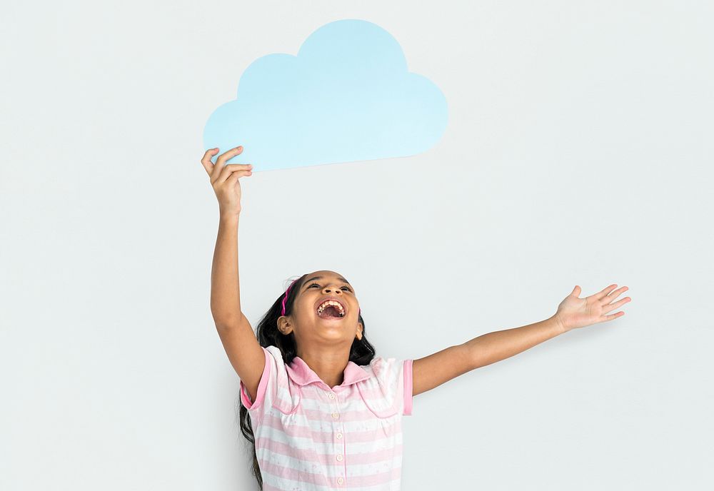 Asian Girl Child Cloud Computing Concept
