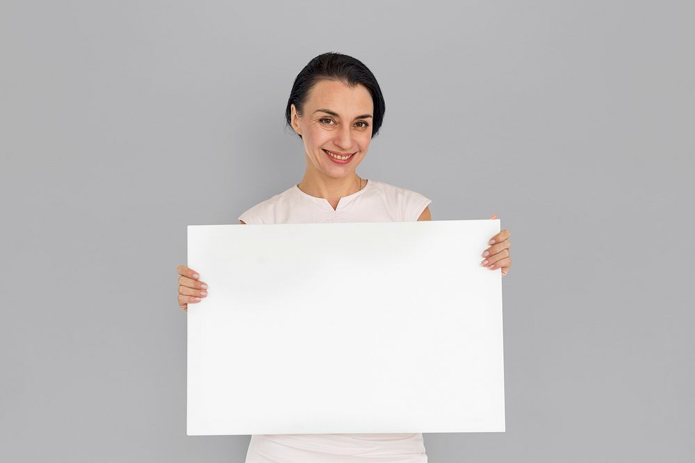 Adult Female Holding Placard Blank Concept