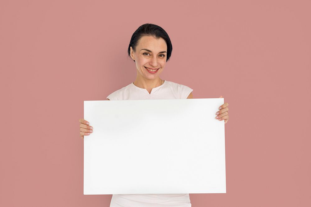 Adult Female Holding Placard Blank Concept
