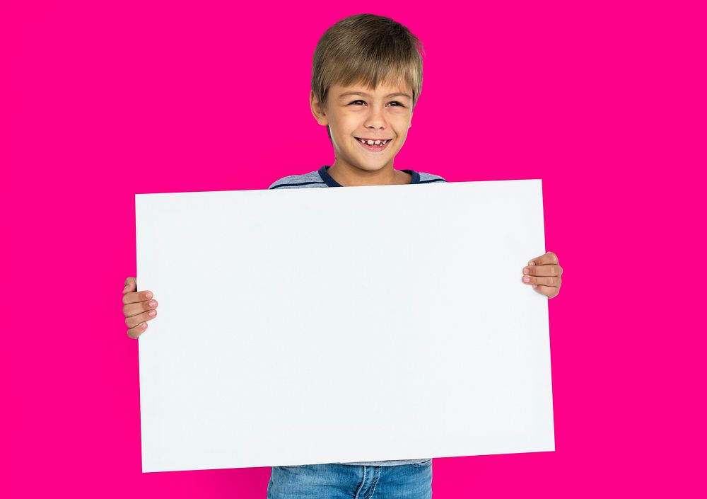 Little Boy Holding Placard Blank Concept