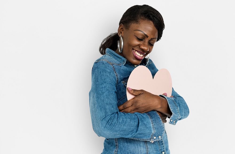 African Woman Holding Heart Love Concept