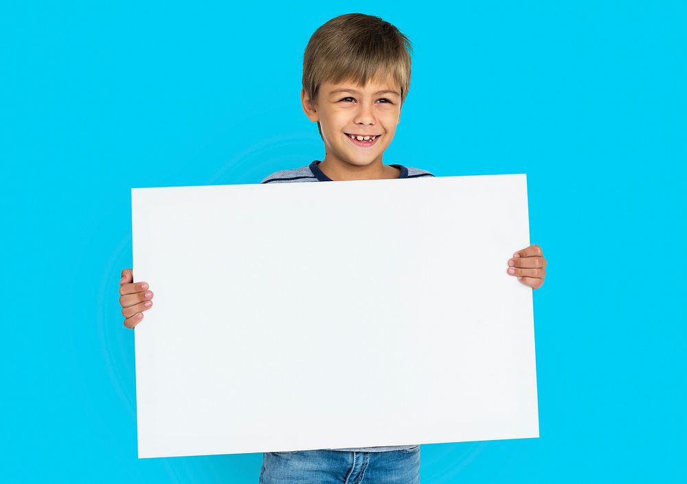 Little Boy Holding Placard Blank Concept