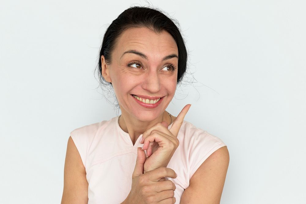 Women Adult Smile Pointing Concept