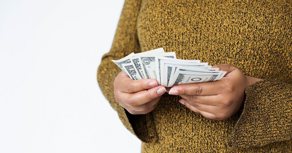 Woman Hands Holding Dollar Bill Payment Concept