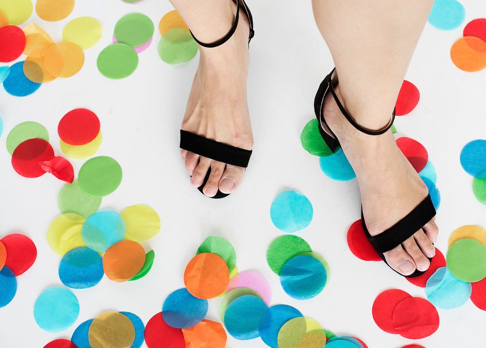 Human Leg Feet Standing Shoes Colorful Concept