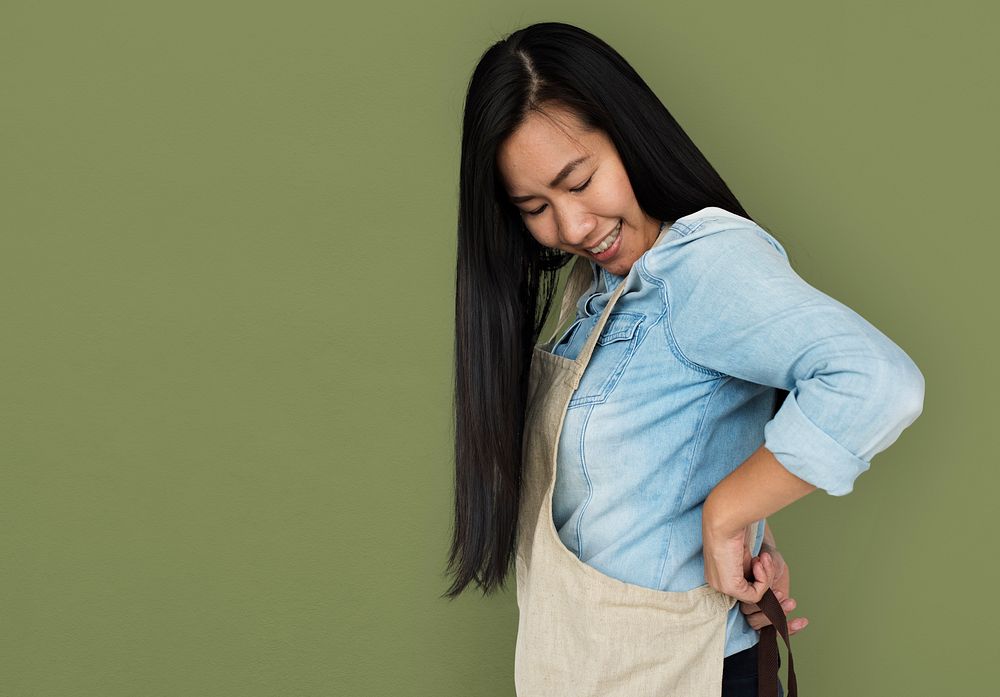 Asian Woman Apron Cheerful Concept