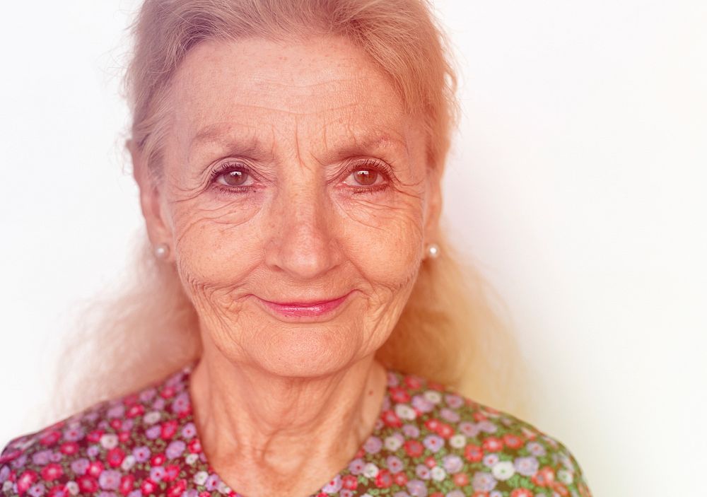 Senior Woman Smile Face Expression Studio Portrait