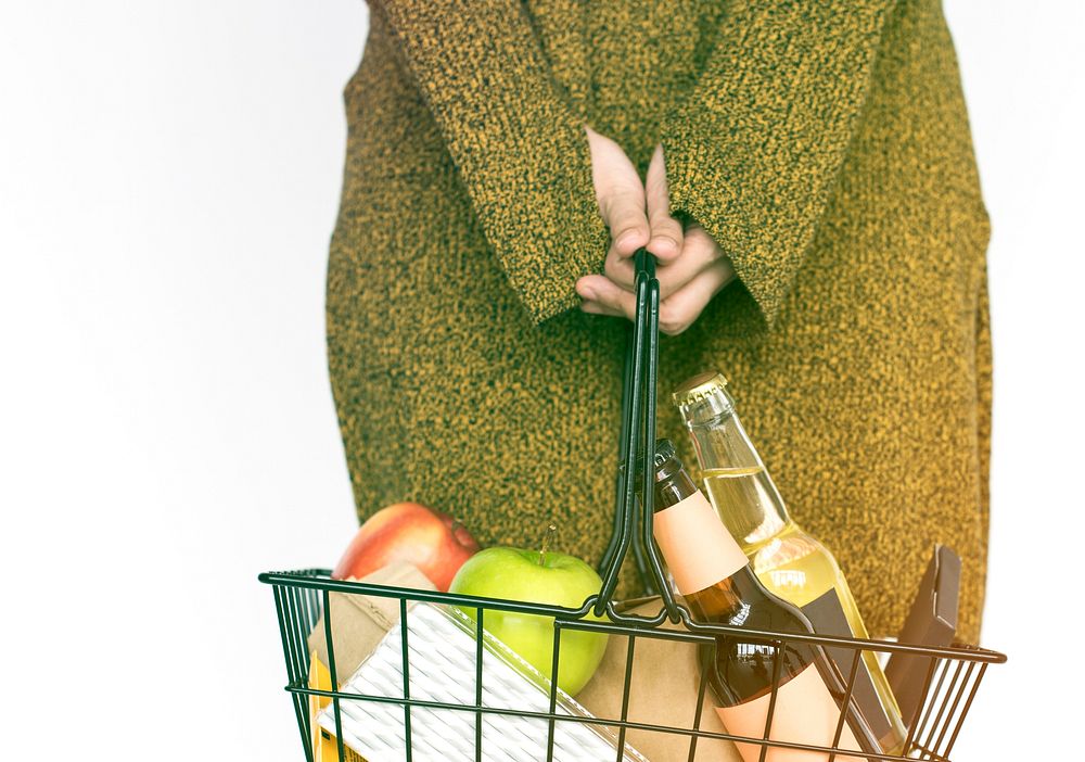 Woman Hands Hold Shopping Supermarket Basket Studio