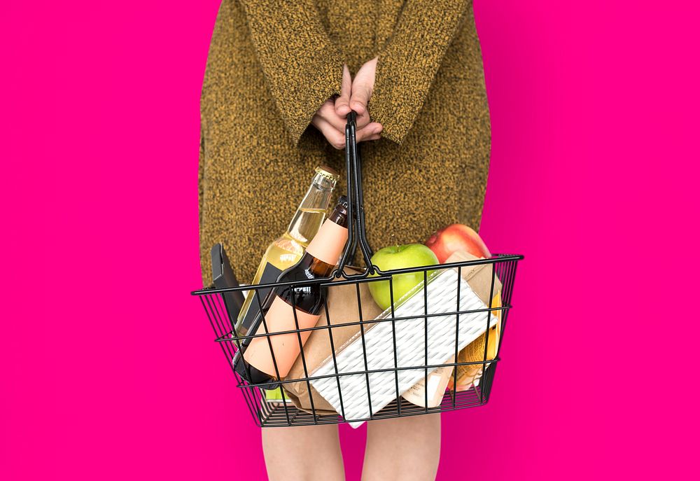 Woman Carrying Basket Household Shopping