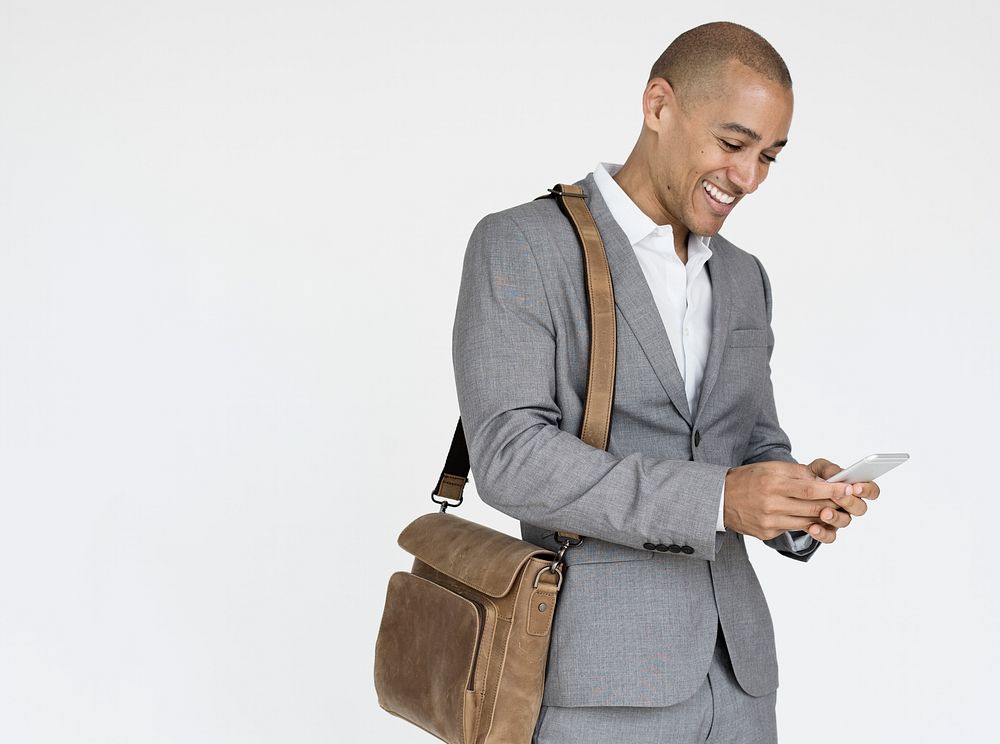 Businessman Bag Mobile Phone Portrait Photography Concept