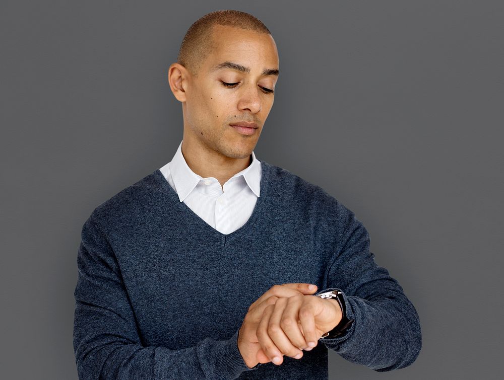 African Descent Man Checking Watch Concept