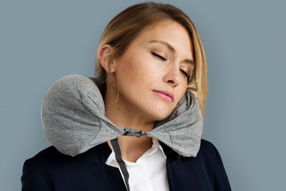 Caucasian Woman Travel Pillow Resting