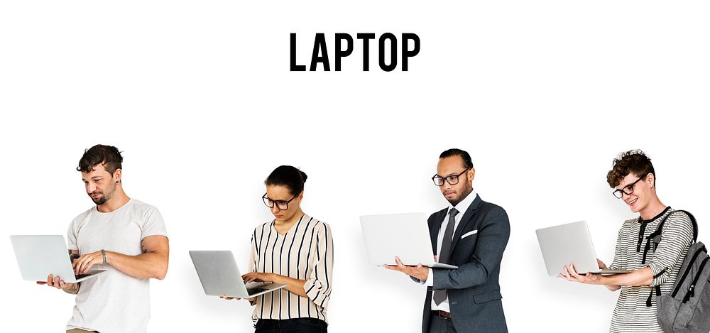 Diverse of People Using Laptop Notebook Studio Isolated