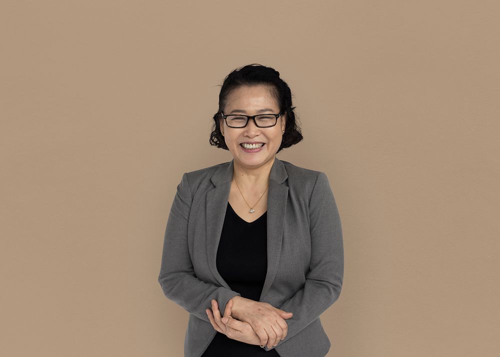 Asian Business Woman Hands Together Smiling