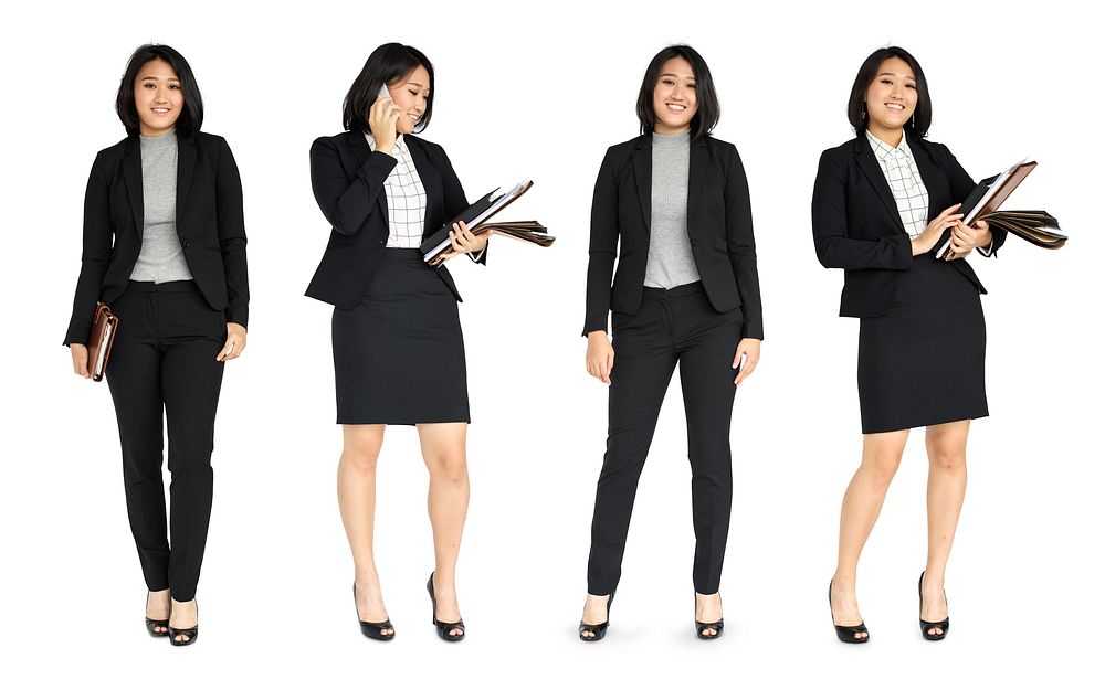 Business Woman Working Set Gesture Studio Isolated