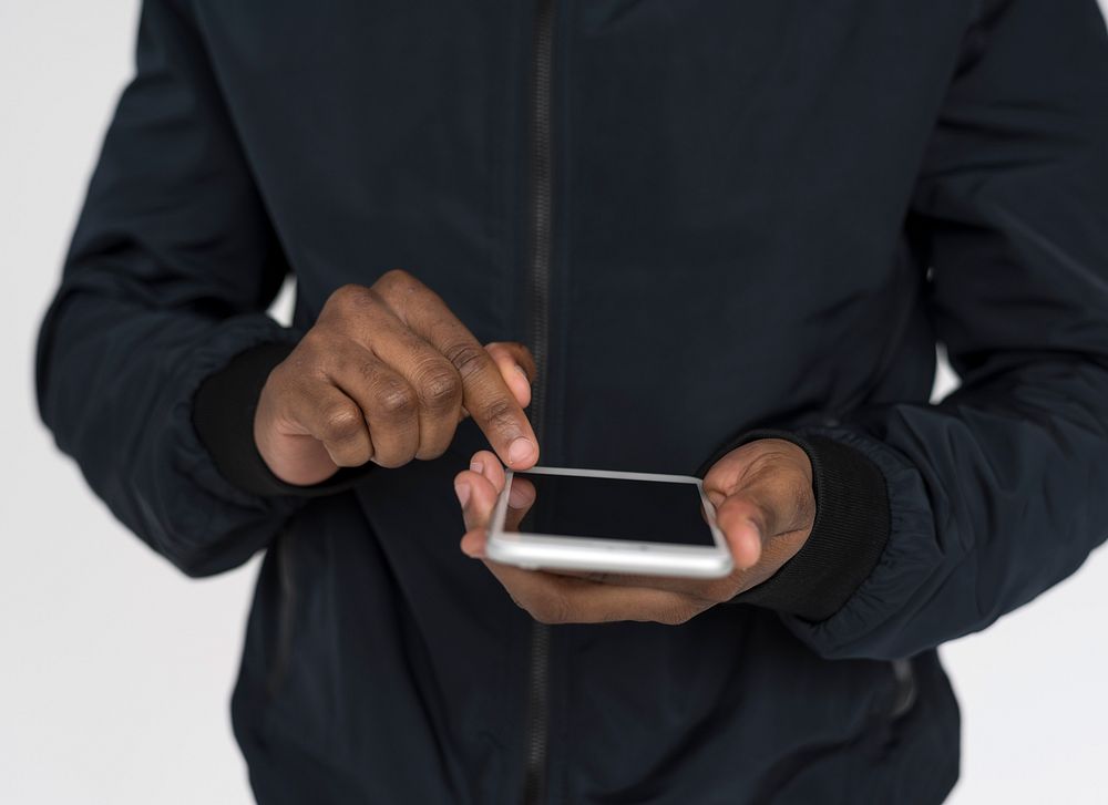 Black guy using a mobile phone