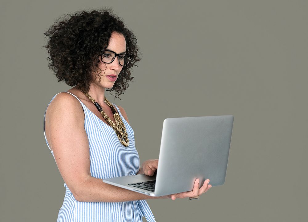 Caucasian Woman Casual Laptop Working