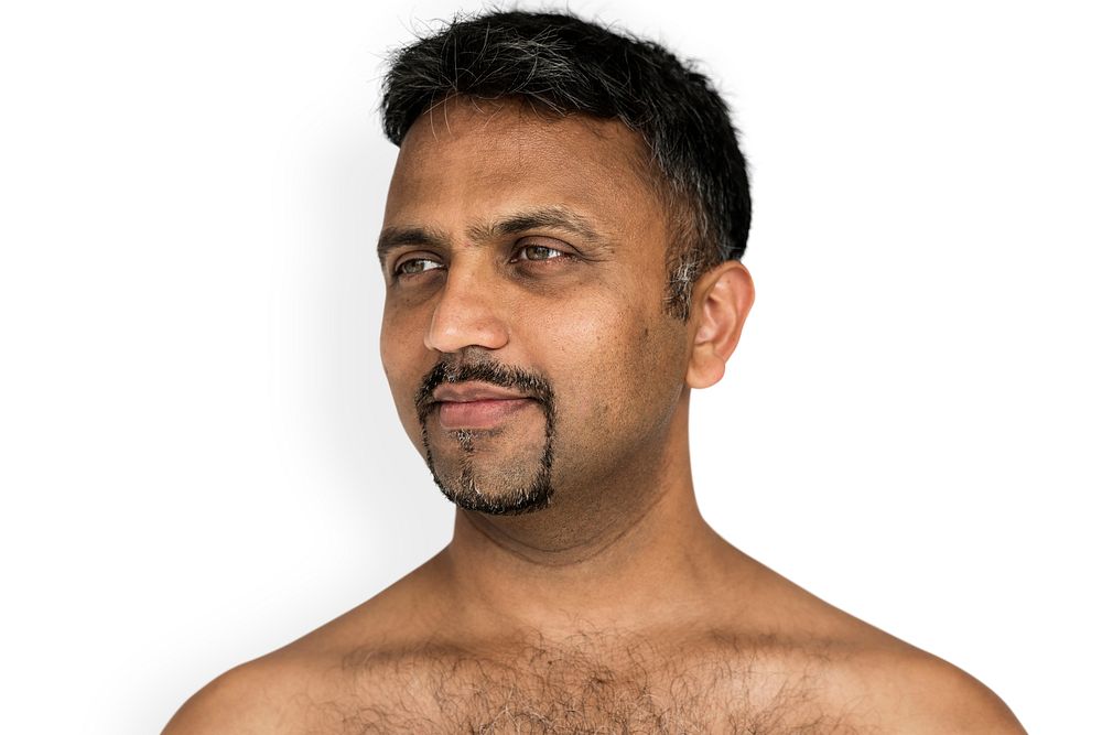 Indian Man Smiling Happiness Bare Chest Portrait