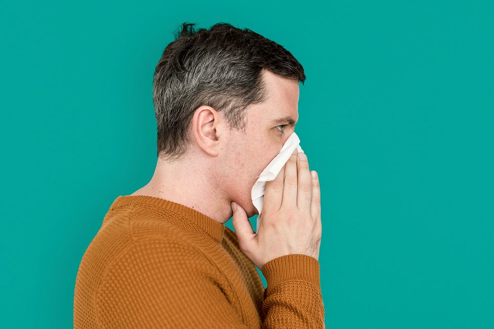 Man Sneezing Cold SIckness Fever Handkerchief